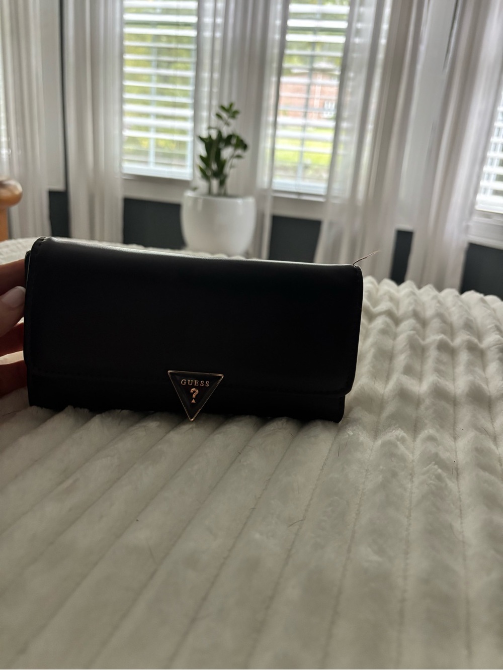 Guess Rich brown Clutch with Gold Triangle Logo
